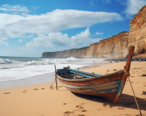 linoventura beach view in south portugal with fisher boats on t 30617f0b 860d 42a7 ae8bc167cddcb6d